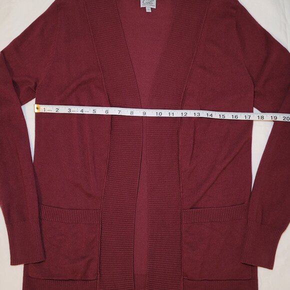 Cielo Burgundy Open Front Knit Cardigan Sweater Womens Size Small - Picture 4 of 9